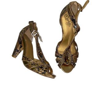 Seychelles faux snakeskin peep toe slingback heels 11 leather bejeweled boho